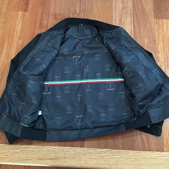 F Collection black leather and suede men's Italy Leather Bomber Jacker Size M - Picture 5 of 13